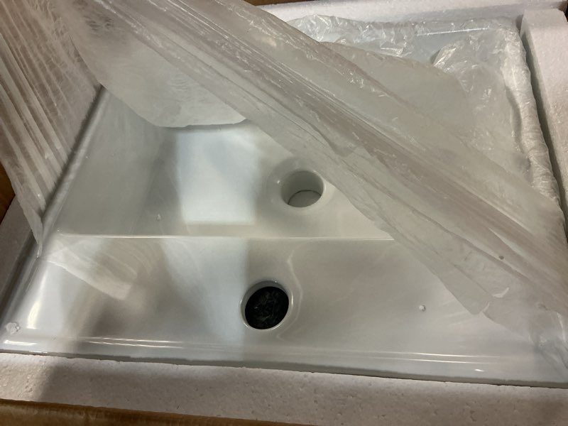 Condition photo showing New/Like New for Floating Bathroom Vessel Sink Wall Mount, Hugsleek 16 x 13 inch Rectangle White Porcelain Ceramic Vessel Sink Wall Mounted Hang Bath Sink Bowl Basin Lavatory Vanity Restroom With Faucet Hole Overflow 16"x13" White Wall-Mounted