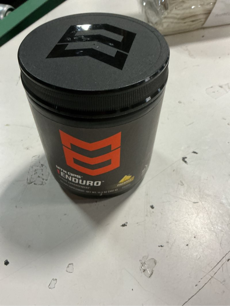 Condition photo showing New/Like New for (exp:11/2027)mtn ops enduro stim-free pump pre workout, pineapple | stim-free pump formula, nitric oxide support, l-citrulline & l-arginine, caffeine free