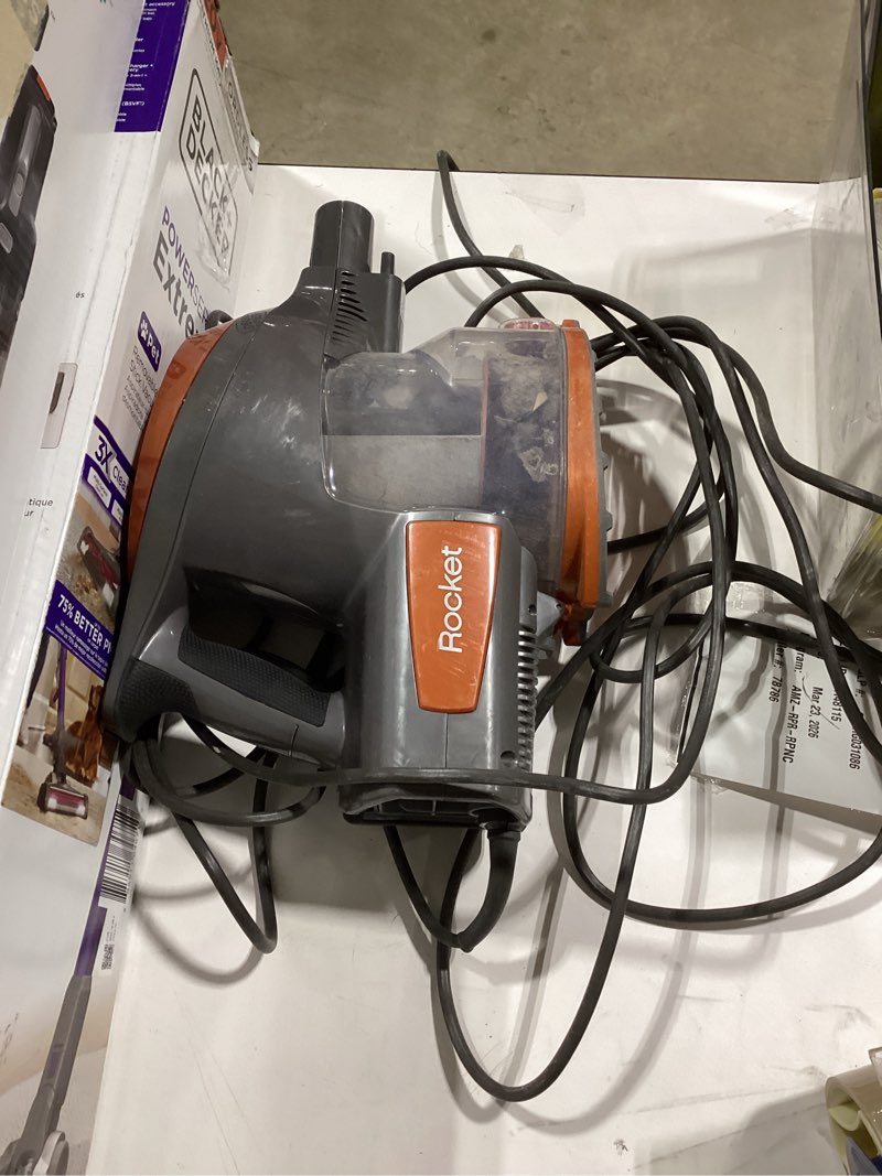 Condition photo showing As Is for shark hv322 rocket pet plus corded stick vacuum with led headlights, xl dust cup, lightweight, perfect for pet hair pickup, converts to a hand vacuum, with (2) pet attachments, bordeaux/silver rocket deluxe w/ headlights