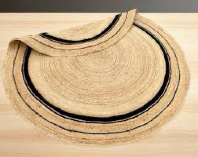 Handmade Hand Braided Natural Jute Round Floor Area Rug - Jute Centre Table Carpet-Floor Home Decor Rug-Natural Black and White-2' Round