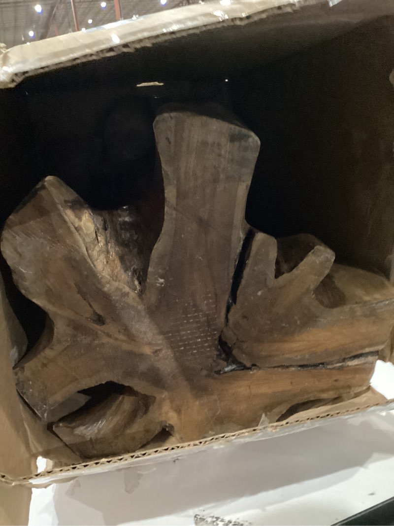 Condition photo showing As Is for welland live edge natural teak end table 16" l x 17" w x 18" h, rustic side table, small accent table, plant stand for living room, bedroom, home office