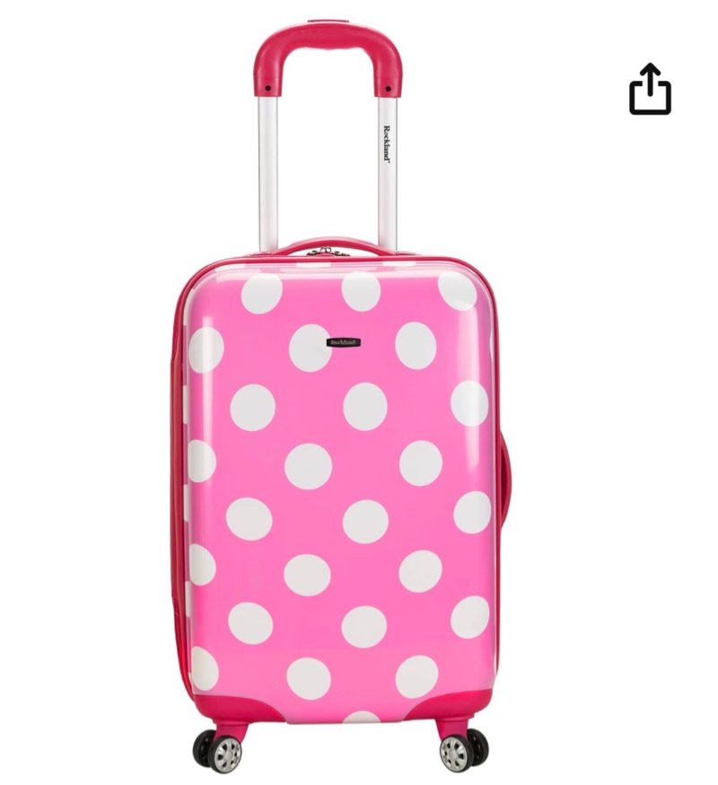rockland laguna beach hardside spinner wheel luggage, pink dot, carry-on 20" carry-on 20" pink dot