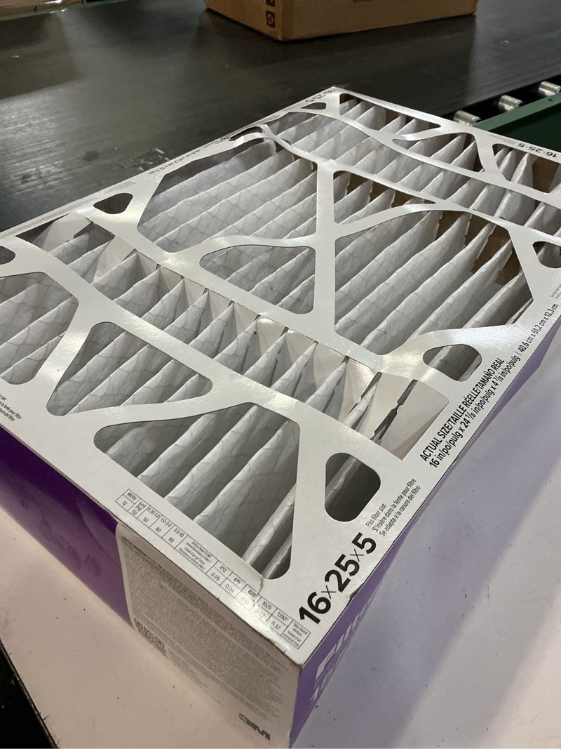 Condition photo showing Good Condition for filtrete 16-in w x 25-in l x 5-in merv 12 1550 mpr allergen, bacteria and virus electrostatic pleated air filter