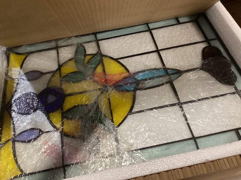 Condition photo showing Good Condition for yogoart tiffany style life power stained glass window panel hanging transom window 20" x 14"