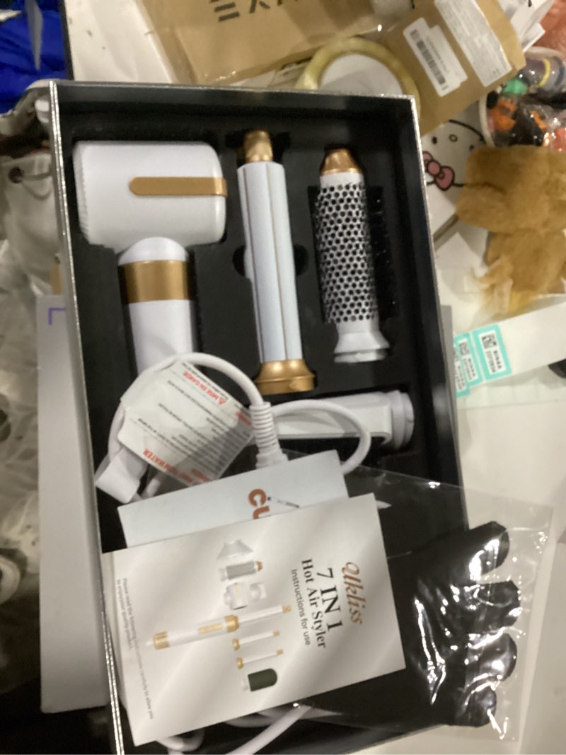 Condition photo showing New/Like New for ukliss hair dryer brush 7 in 1?110000 rpm hair dryer with diffuser for curly & twisted hair professional ionic brush blow dryer for salon-quality styling, white gold white and gold