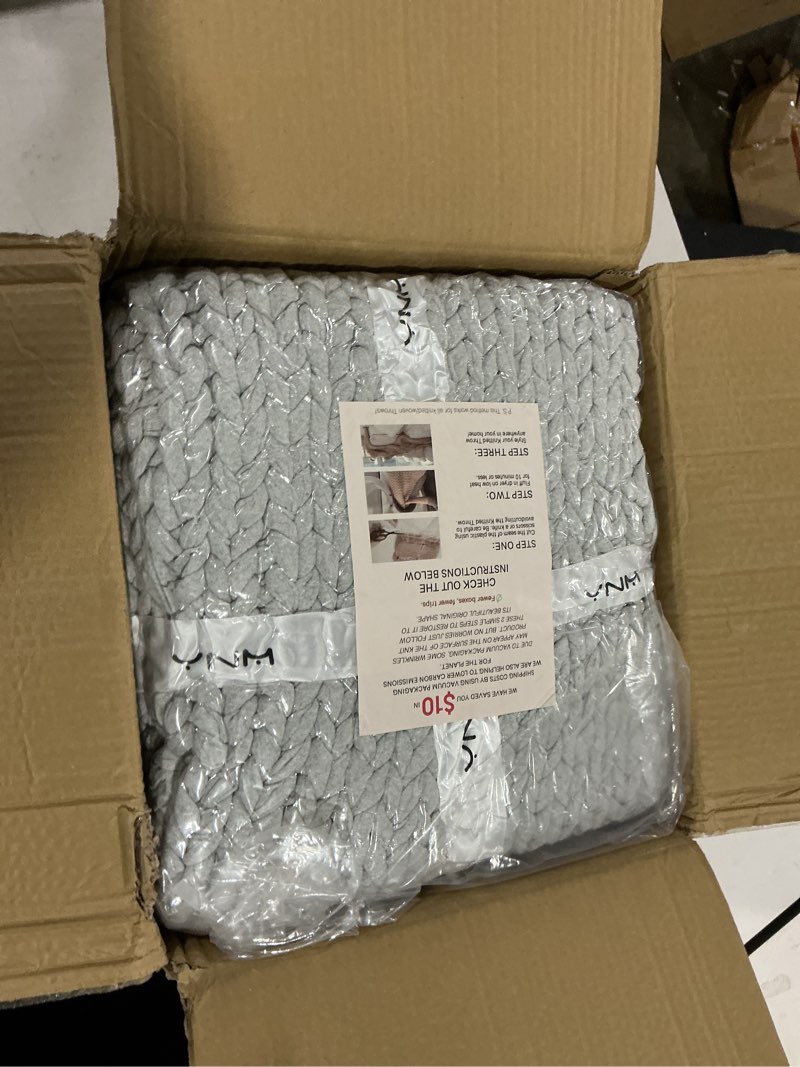 Condition photo showing New/Like New for ynm 100% cotton weighted blanket, handmade chunky knitted throw, no fillers design, soft and breathable, machine washable bed blanket for sleep or home decor (lighte grey, 48x72 inch, 20lbs) cotton lighte grey 48 in x 72 in 20 lb