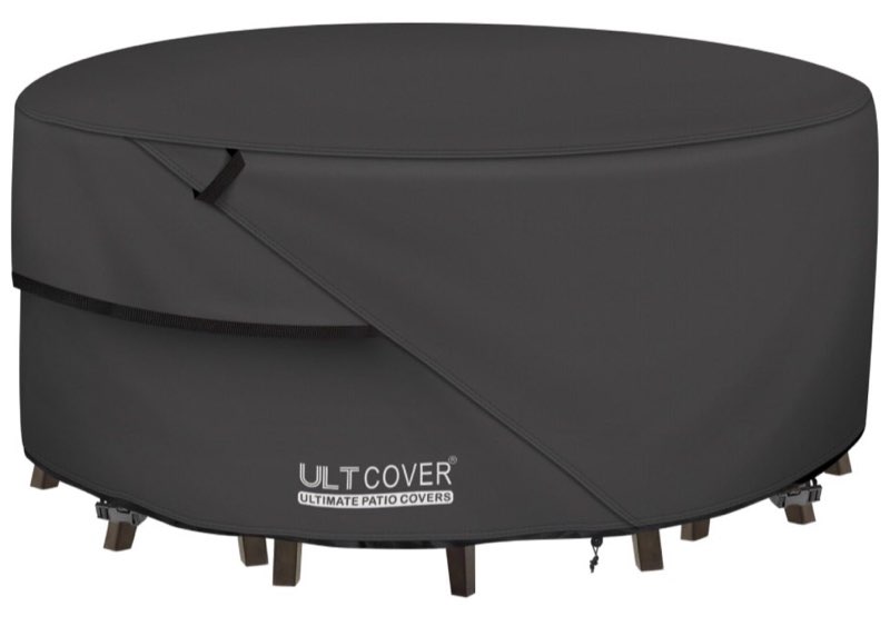 ULTCOVER Round Patio Furniture Cover - Outdoor Waterproof Table with Chair Set Cover 108 inch, Black