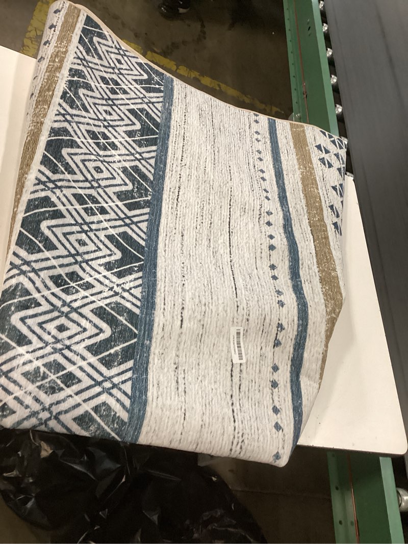 Condition photo showing New/Like New for bestsweetie 6x9 area rugs for living room washable moroccan farmhouse neutral geometric low pile non-slip soft print pattern rug for bedroom kitchen dining room entryway blue/brown blue/brown 6' x 9' (rectangular)
