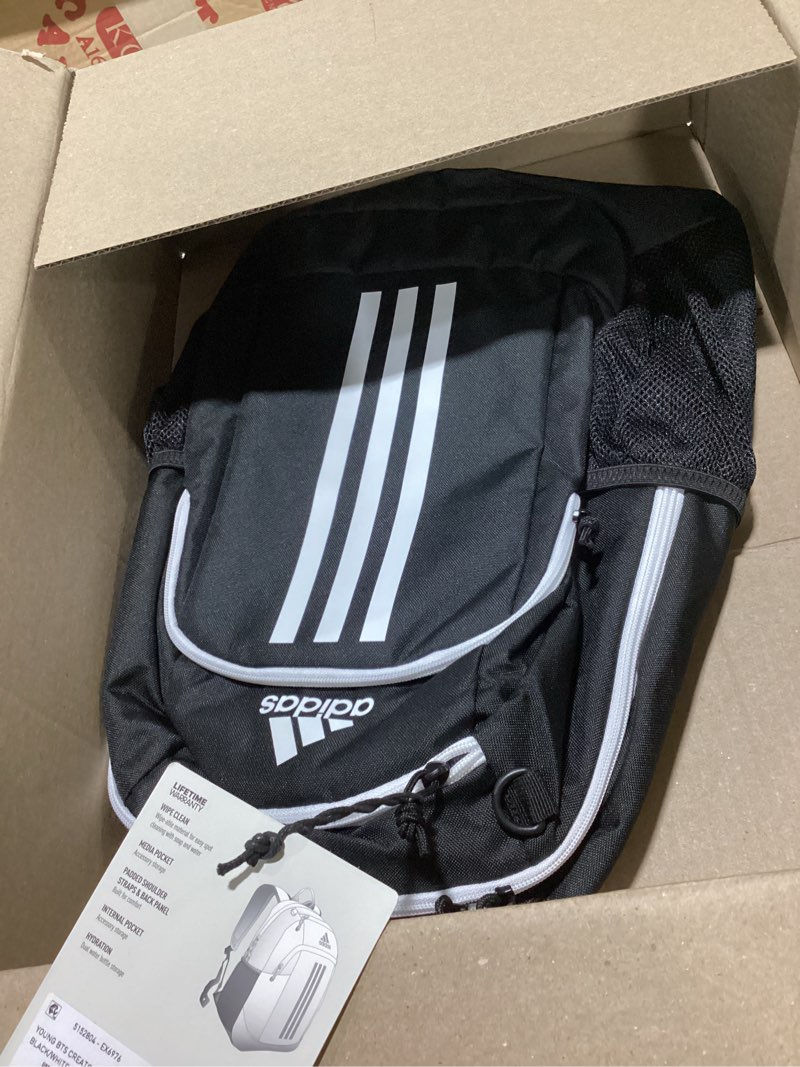 Condition photo showing Good Condition for adidas creator school backpack 21l | padded laptop sleeve, durable build, right-sized for kids, carries comfortably, spills wipe away, school gym & travel ready black/white/2 osfa