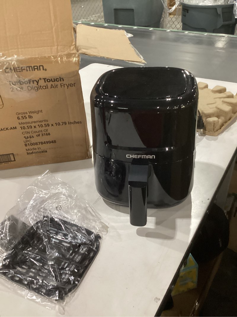 Condition photo showing Good Condition for CHEFMAN 2 Qt Mini Air Fryer – Digital Space-Saving Compact Air Fryer with Nonstick and Dishwasher Safe Basket, Quick & Easy Meals in Minutes, Features Digital Timer and Shake Reminder – Black 2 Quart Black