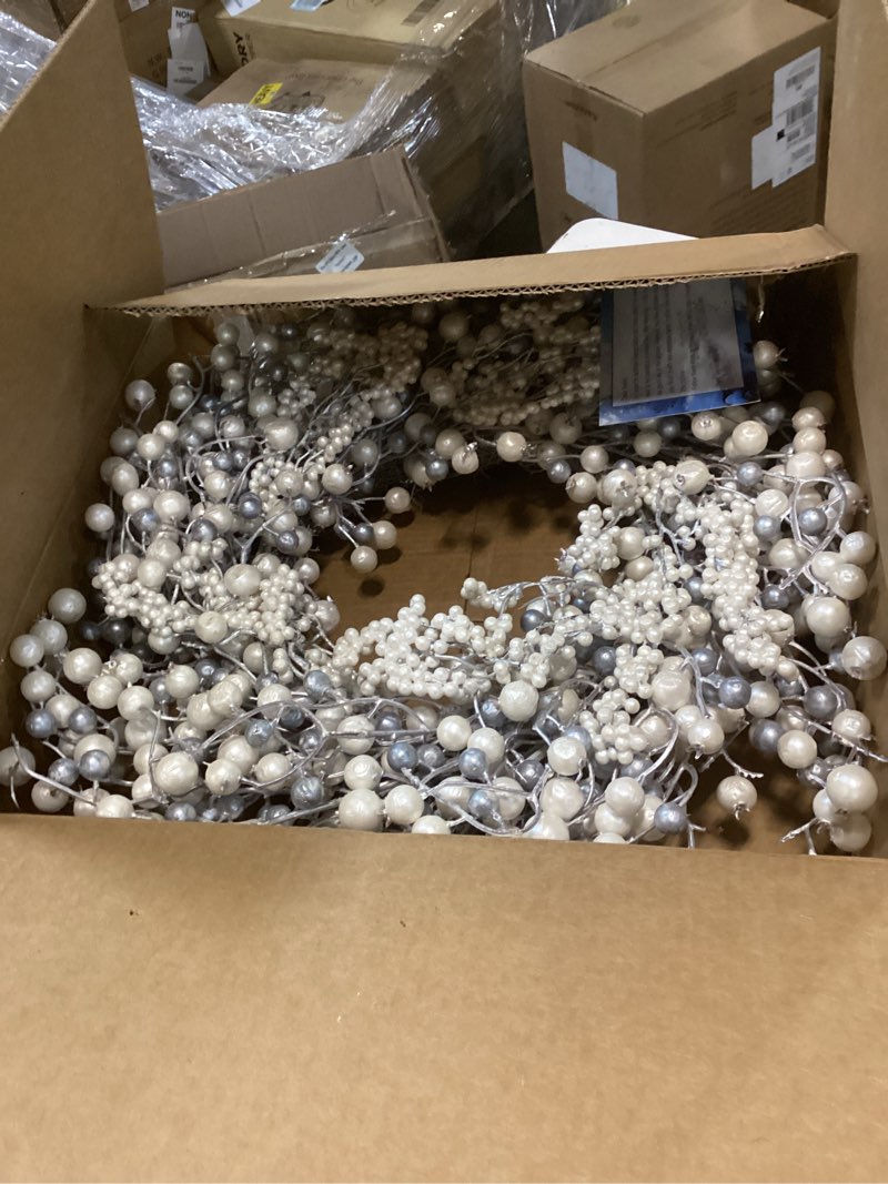 Condition photo showing Good Condition for Huashen 24 Inch Spring Front Door Wreath Winter Berry Wreath Metallic Effect Pearl White & Silver Berry Christmas Wreaths for Front Door Wall Window Hanging Christmas Decoration Home Décor Silvery White