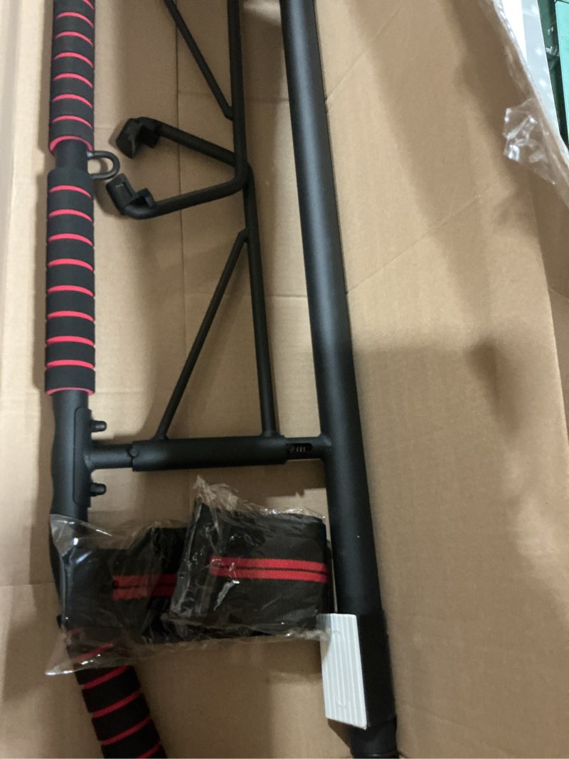 Condition photo showing As Is for amazefan pull up bar doorway with ergonomic grip - fitness chin-up frame for home gym exercise - multi-angle grip - 2024 upgrade smart hook (fits almost all doors) black/red