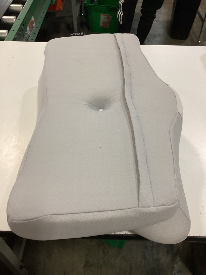 Condition photo showing As Is for bespilow travel cervical pillow for sleeping, small memory foam neck pillow with cooling washable cover, compact ergonomic neck support travel pillow for car camping, rv, road trip & passenger seat 1 pillow