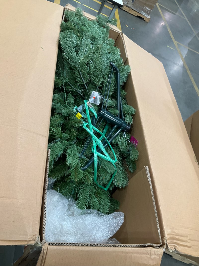 Condition photo showing Good Condition for national tree company 6.5 ft pre-lit downswept douglas fir artificial christmas tree, 650 clear lights, 1,227 tips, includes stand, green 6ft 6in christmas tree