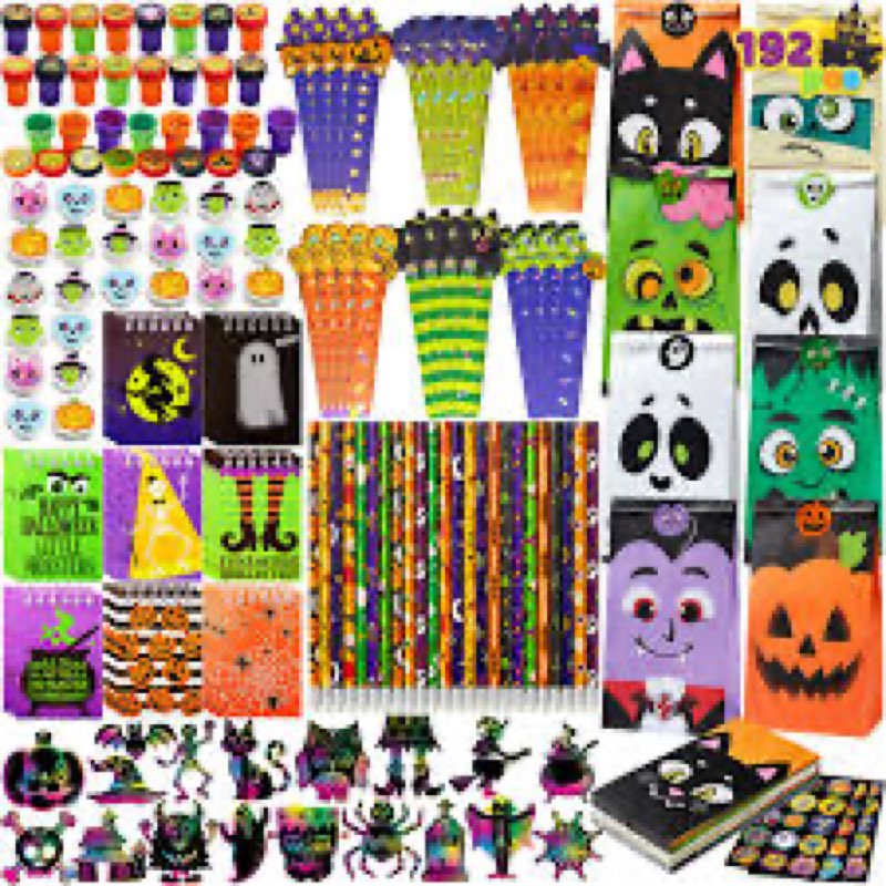192PCS Halloween Party Favors Gift for Kids, 24 Pack Halloween Stationery Gift Set for Trick or Trea
