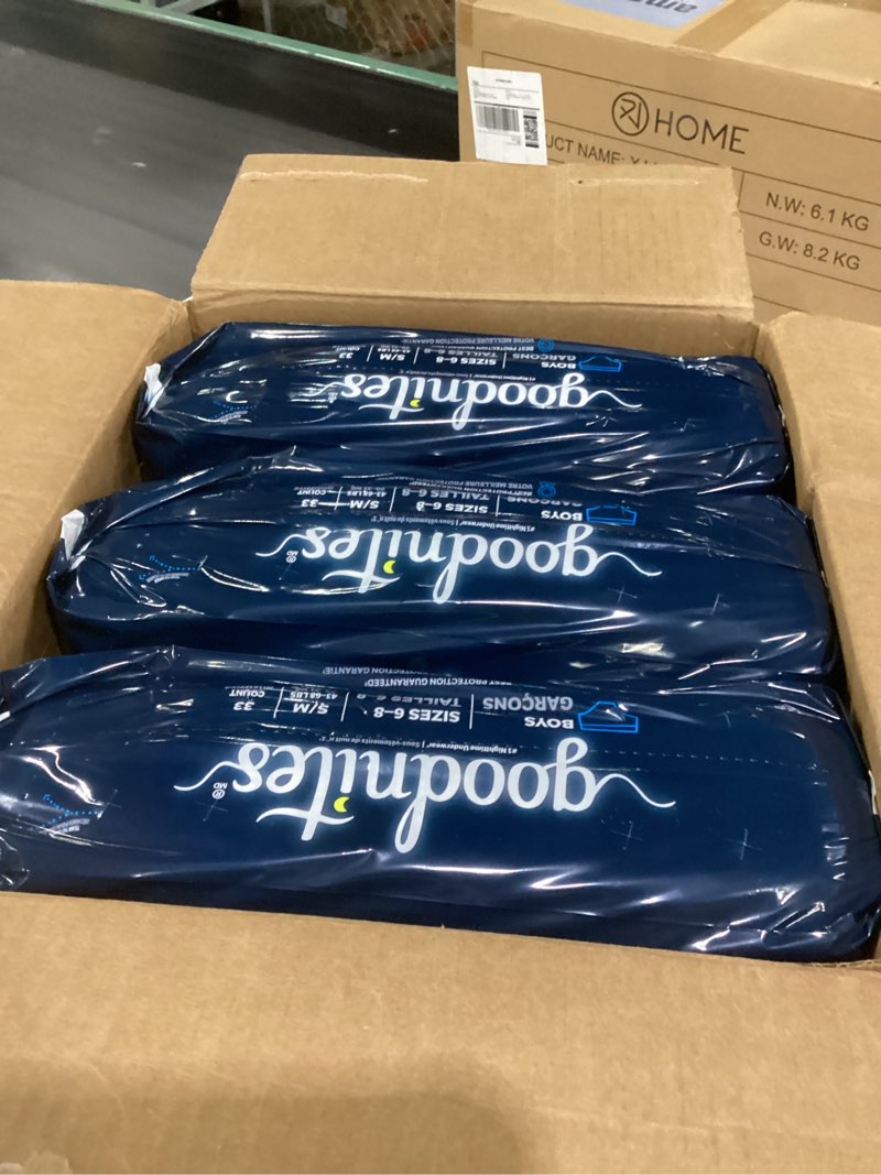 Condition photo showing New/Like New for goodnites boys' bedwetting underwear, size s/m (43-68 lbs), 99 ct (3 packs of 33), packaging may vary small/medium 99