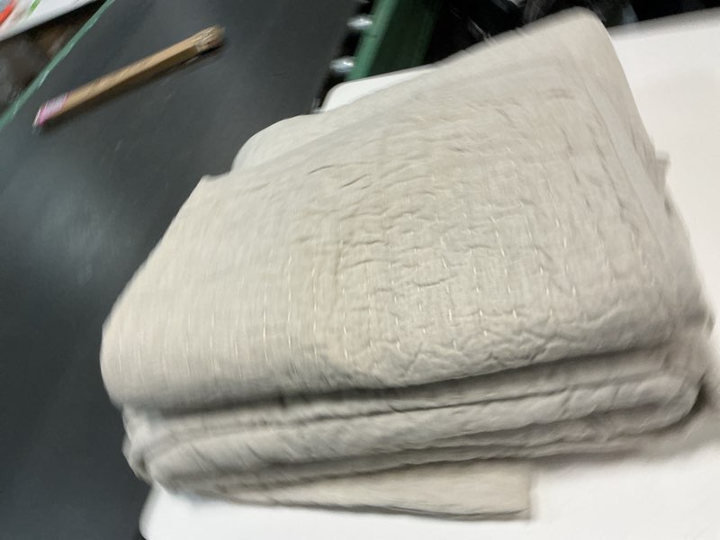 Condition photo showing Good Condition for quince, european linen cotton stitch quilt set 3 pieces color; natural queen