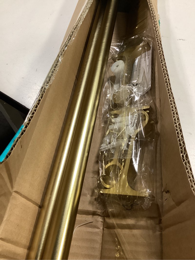 Condition photo showing Good Condition for Curtain Rods for Windows 72 to 144 Inches - Aluminium Finials and Brackets - 1 Inch Decorative Window Rods - Adjustable Heavy Duty Curtain Rod - Wall & Ceiling Mounted - Brushed Gold Finish Brushed Gold 72-144"