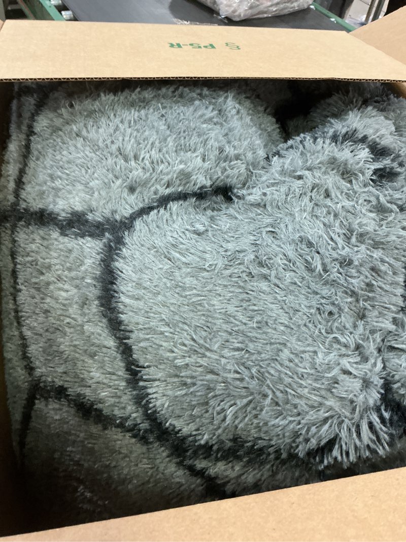 Condition photo showing As Is for ONASAR 7x9 Area Rugs for Living Room Bedroom, Washable Large Fluffy Grey and Black Throw Rug, Geometric Soft Plush Shaggy Floor Carpet for Nursery Kids Girls Boys Teen Dorm Home Decor Aesthetic 7' x 9' (Rectangular) 1- Grey / Black