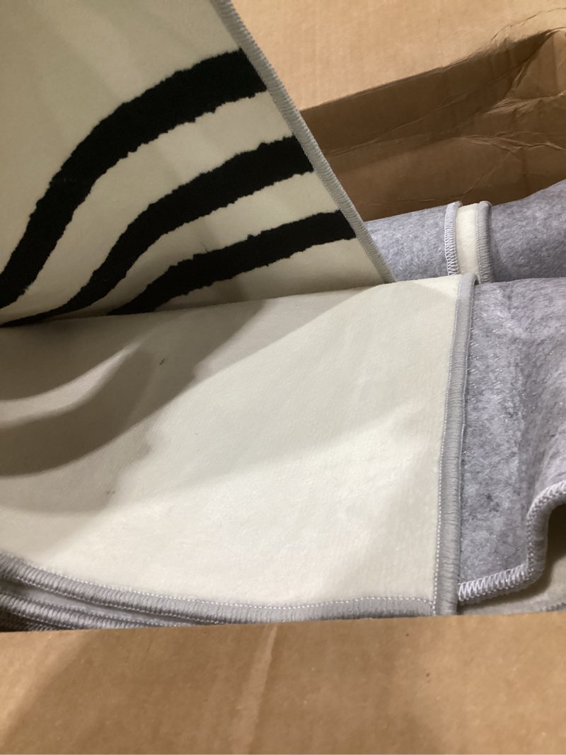 Condition photo showing Good Condition for yihouse 9×12 ft washable rug, black and white abstract area rug for bedroom, living room, dining room, office, playroom, nursery, ultra thin nonslip modern large rugs soft contemporary striped rugs modern lines beige 9' x 12' (rectangular)
