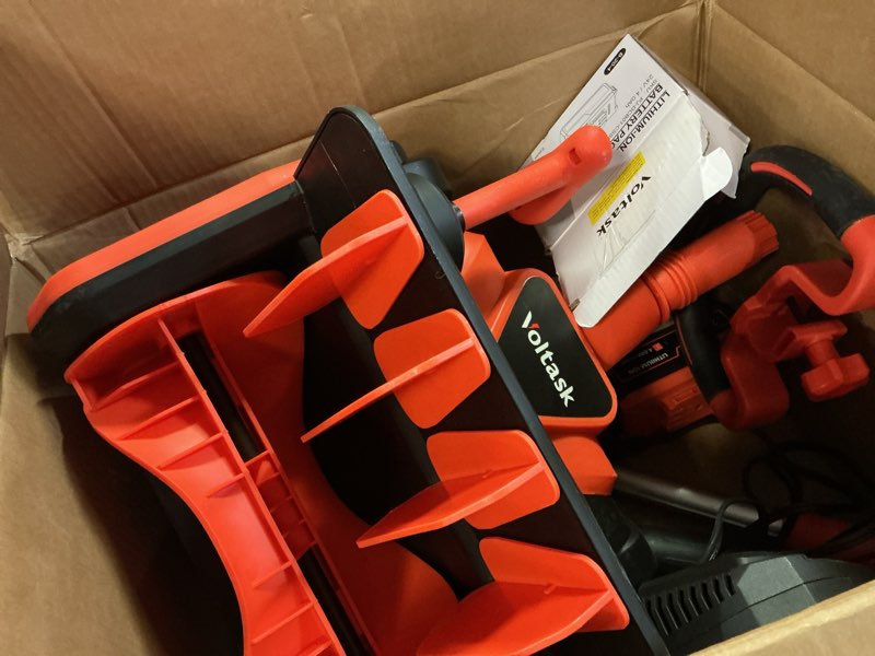 Condition photo showing As Is for VOLTASK Cordless Snow Shovel, 48V | 13.5-Inch Cordless Snow Blower, Battery Snow Blower with Directional Plate (2 * 24V Battery & Dual Quick Charger Included)