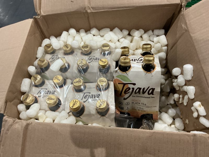 Condition photo showing New/Like New for (missing 4)tejava original unsweetened black iced tea, 24 pack, 12oz glass bottles, non-gmo, kosher, no sugar or sweeteners, no calories, no preservatives, brewed in small batches original 24-pack