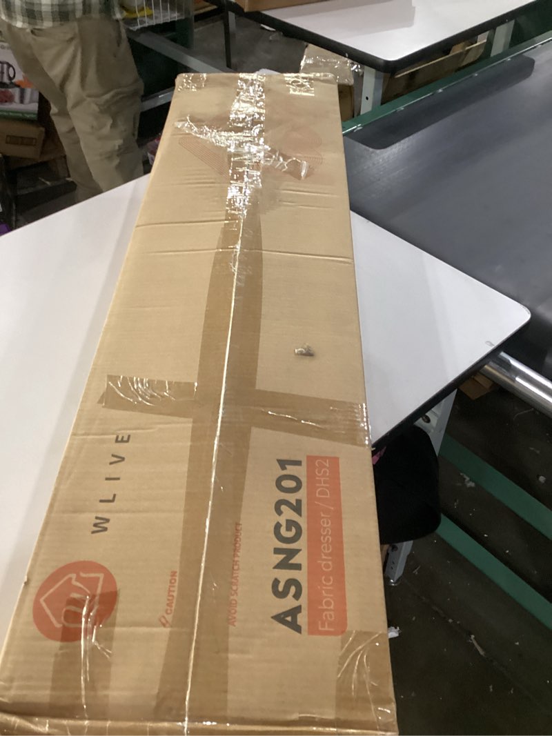 Condition photo showing New/Like New for WLIVE TV Stand for 45, 50, 55 inch TV, Entertainment Center with LED Lights & Charging Station, TV Media Console Table with 9 Fabric Drawers and Open Shelves for Living Room, Hallway, Rustic Brown