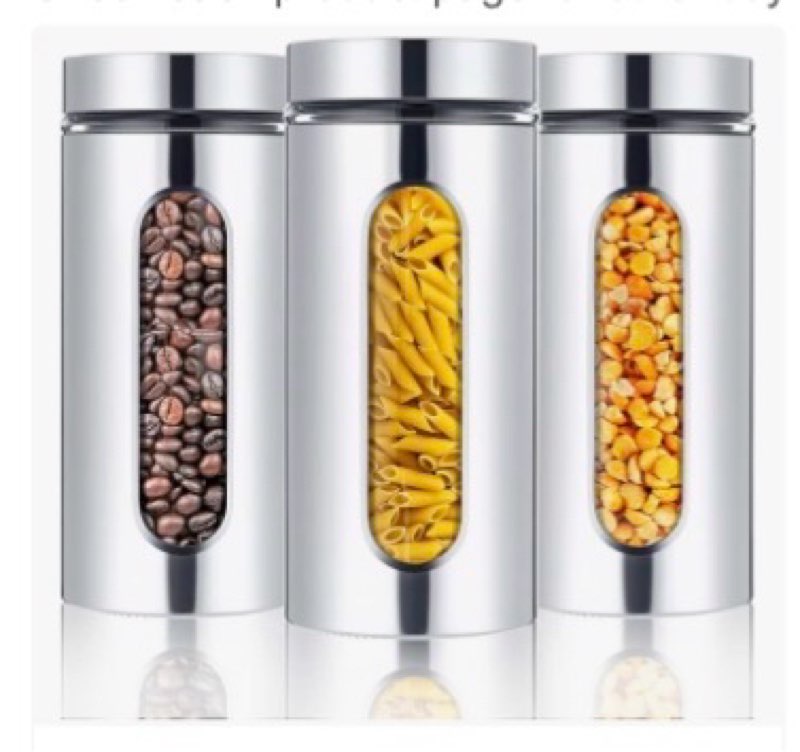 Mimorou 3 Pcs Stainless Steel Canister Set with Glass Windows Visible Storage Jars Silver Kitchen Ca