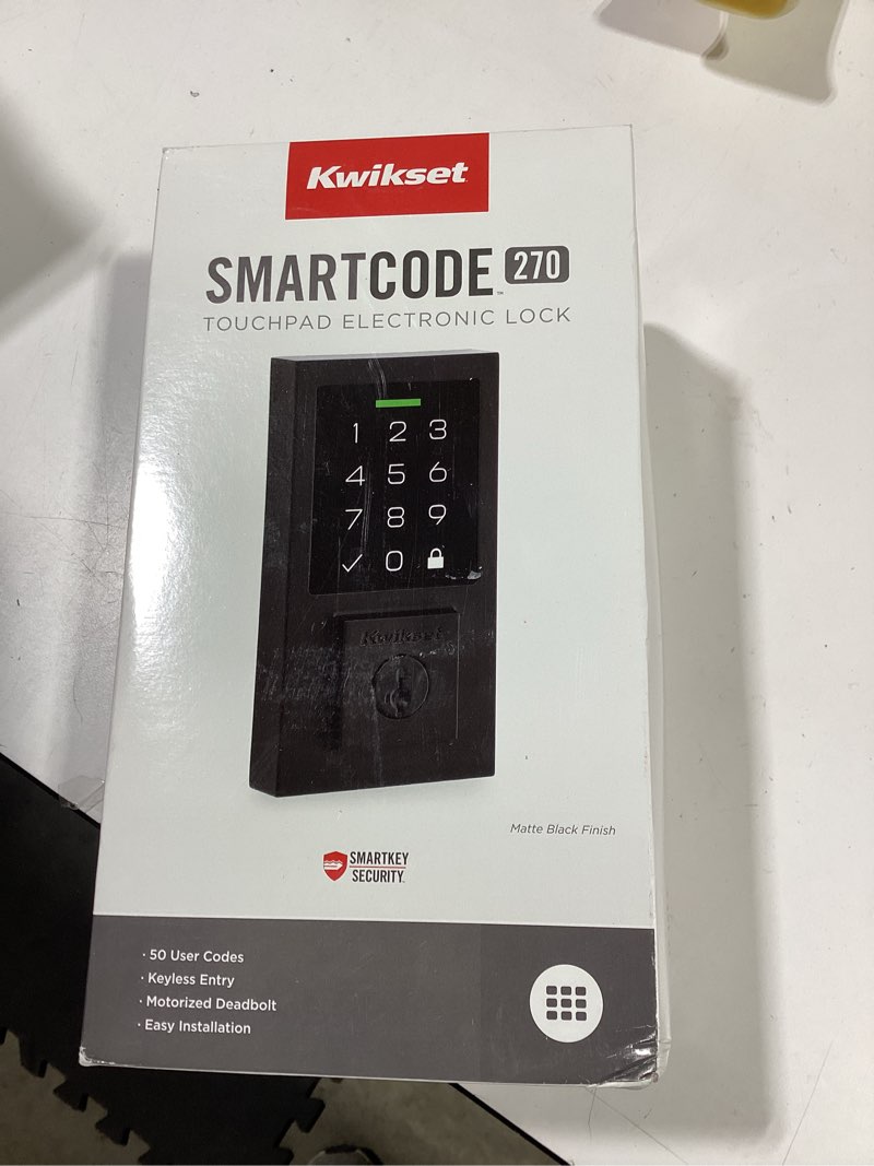 Condition photo showing As Is for kwikset 9270cnt-514s contemporary smartcode touchpad electronic deadbolt smartkey matte black finish