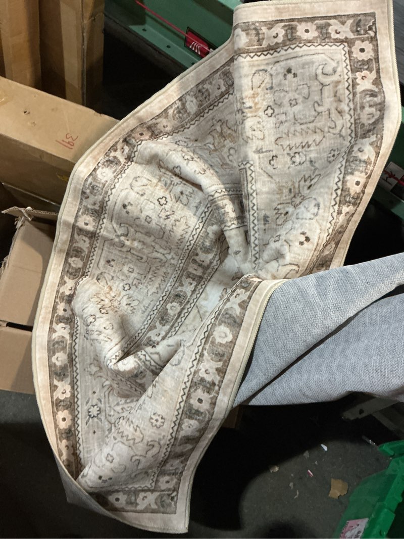 Condition photo showing As Is for Living Room 6x9 Area Rugs: Farmhouse Washable Ultra Soft Carpet for Bedroom Nursery Indoor Vintage Stain Resistant Rug for Dining Room Non-Slip Durable Neutral Floor Mat for Pet Owners(6x9 Beige)