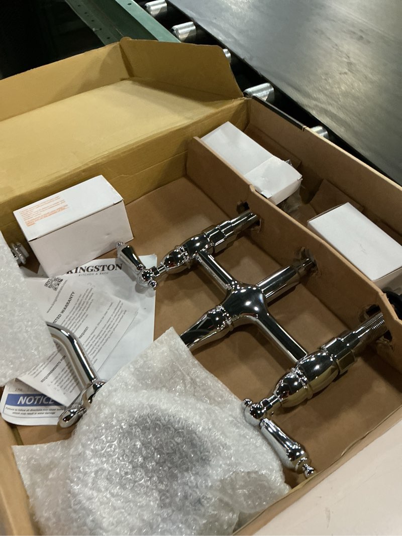Condition photo showing Good Condition for kingston brass ks1271albs heritage bridge kitchen faucet, 8-9/16", polished chrome polished chrome faucet