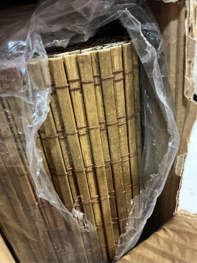 Condition photo showing Good Condition for lazblinds cordless bamboo roman shades, privacy blinds for interior windows, room darkening roll up bamboo blinds for home & patio, 47" w x 64" h, highfield teak pricacy - highfield teak 47" w x 64" h