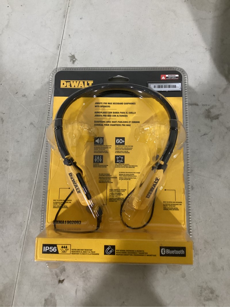 Condition photo showing As Is for dewalt pro max wireless bluetooth neckband behind-the-neck headphones 1 pk
