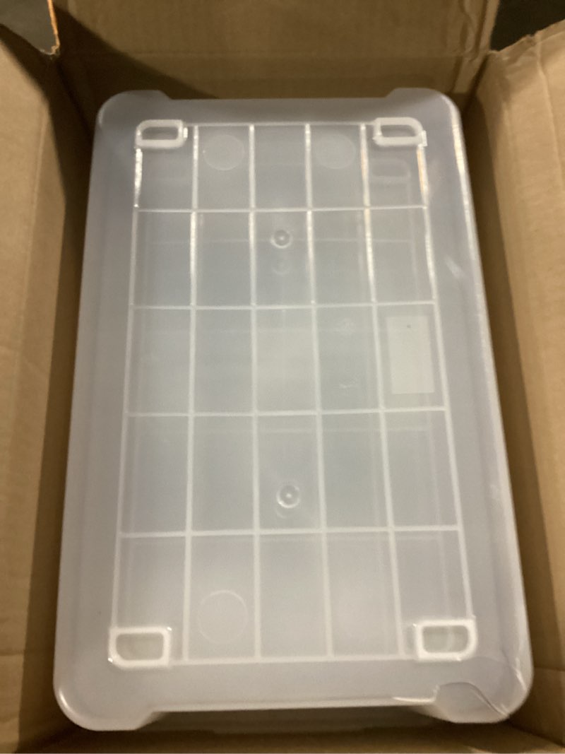 Condition photo showing Good Condition for IRIS USA WeatherPro 16 Qt Storage Bins with Lids, 3 Pack, BPA-Free Plastic Gasket Box with Tight Latch and Seal, Stackable Nestable Tote Tub - Clear/Blue 16 Qt. - 3 Pack