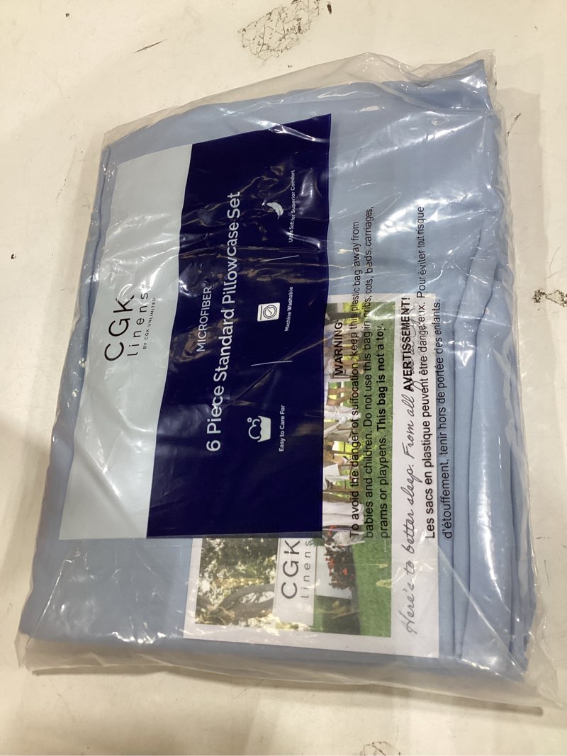 Condition photo showing New/Like New for standard pillow cases set of 6 - ultra soft hotel quality pillowcase covers - comfy, cozy & wrinkle free - shrink, stain & fade resistant - machine washable pillow protectors - 6 piece set - ice blue standard 23 - ice blue 6