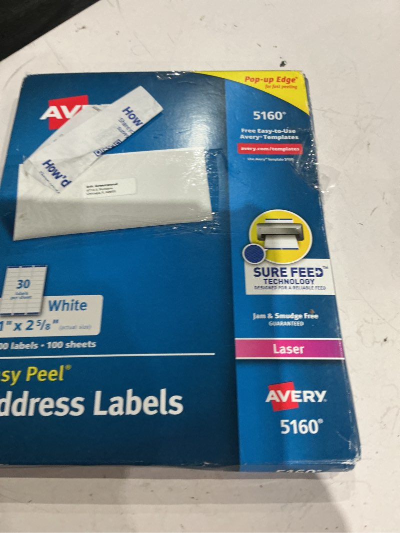 Condition photo showing Good Condition for avery address labels, white, 1" h x 2-5/8" w, laser, 3,000 labels (05136) 2.494 lb