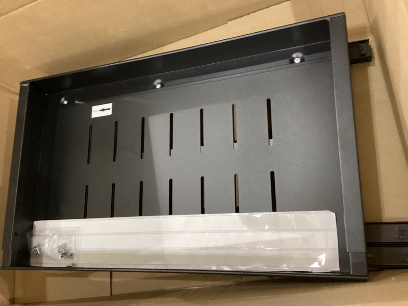 Condition photo showing As Is for Pull Out Cabinet Organizer 21" Deep Expandable Slide Out Drawer Organizers,No Drill Roll Out Drawers Adhesive with Nano Compatible Framed Cabinets Shelves for Kitchen Pantry Adjustable Width Black 21"D x12.4"-20.47"W (1 Pack)