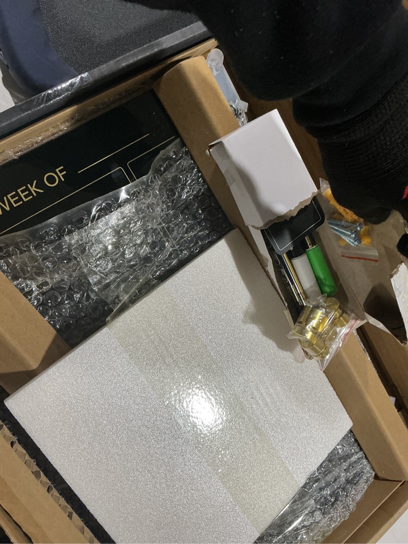 Condition photo showing Good Condition for Black Glass Golden Weekly Dry Erase Calendar & Menu Whiteboard for Wall, Meal Planning & Grocery Shopping List White Board for Kitchen & Home, 15x11, 4 Wet Erase Markers Included, Yeoux Black 11"W x 15"H