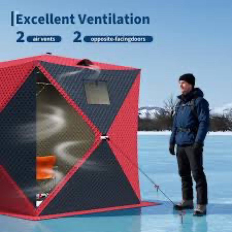 Garvee Pop Up Ice Fishing Shelter and Insulated Ice Fishing Tent with 49ft LED Light Strip, Windproo