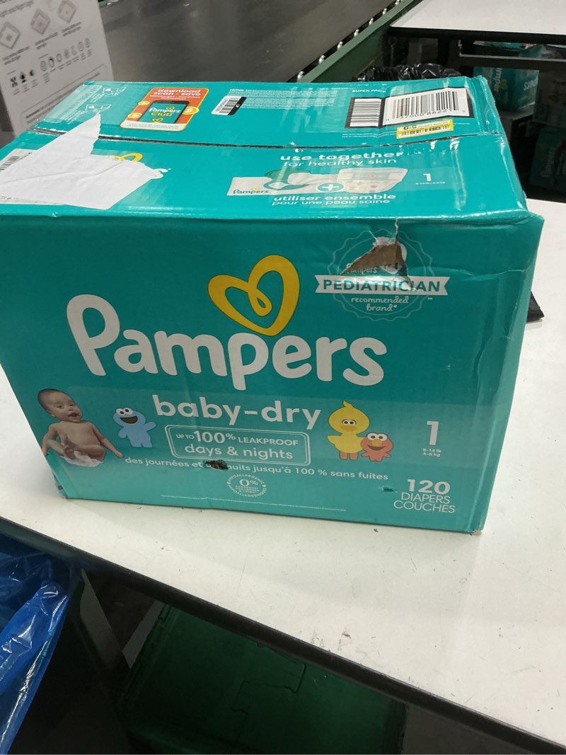 Condition photo showing New/Like New for pampers diapers - baby dry - size 1, 120 count, absorbent disposable infant diaper (packaging may vary) size 1 120