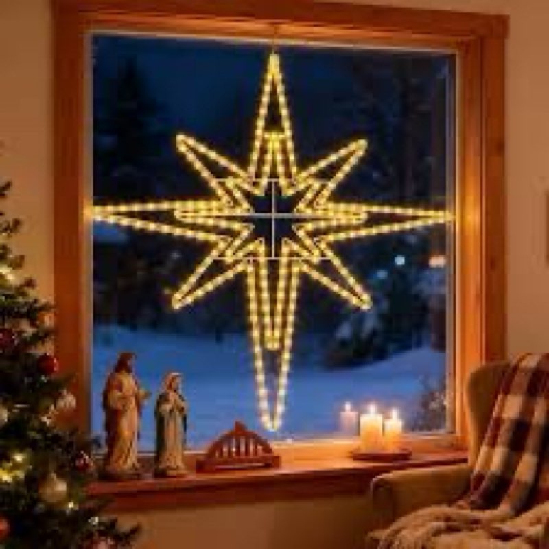 Rossesay Outdoor Christmas Star of Bethlehem Large LED Star Window Plug Operated Lighted for Xmas Wa