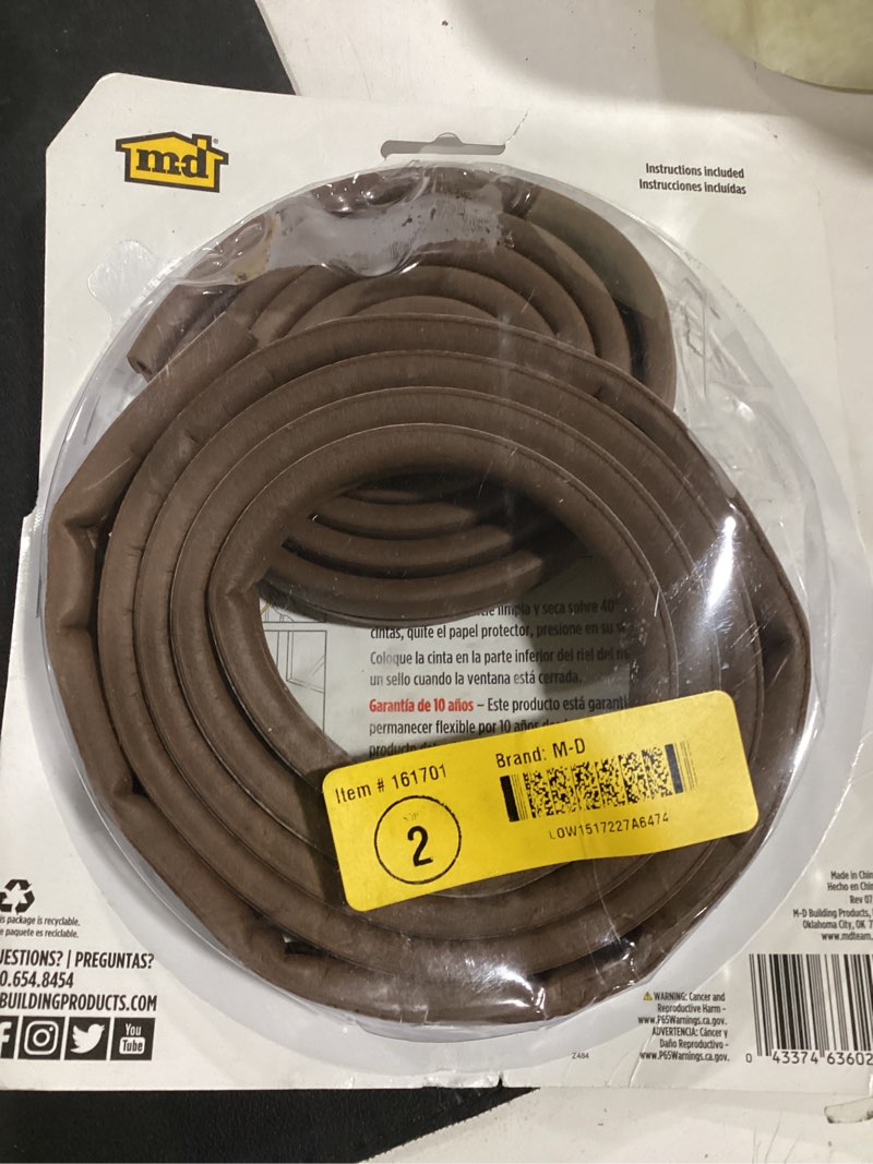 Condition photo showing As Is for m-d building products 05685 1/4 in. x 5/16 in. x 17 ft. brown premium thermoplastic rubber platinum™ window seal for medium gaps