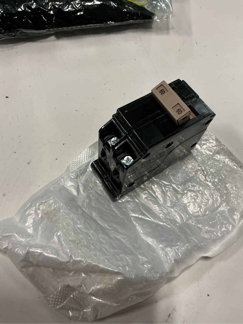 Condition photo showing As Is for c260 2-pole 60-amp circuit breaker, type c3/4-inch plug-on molded case circuit breaker, thermal magnetic protection, 10 kaic, 120/240v, fit for fit for load centers 60a