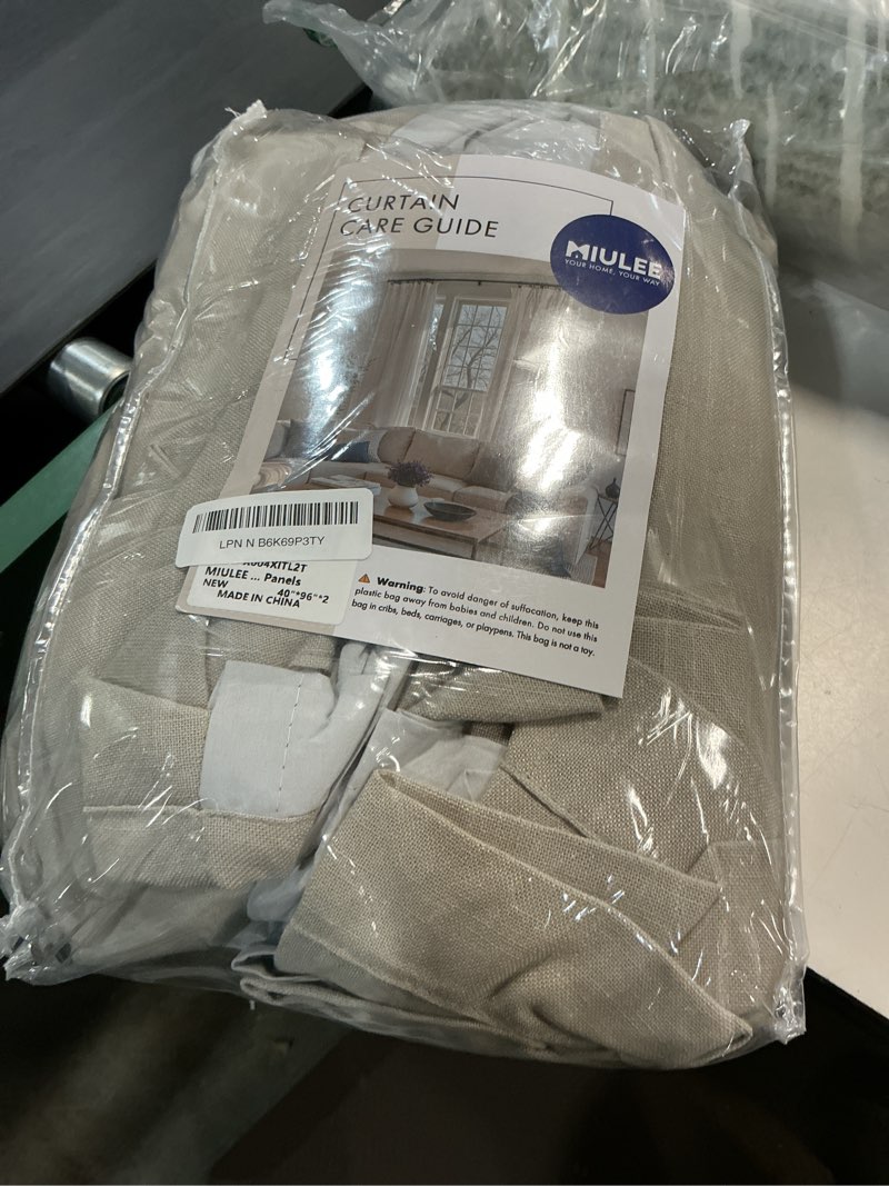 Condition photo showing Good Condition for miulee burlywood birch pinch pleated 100% blackout linen curtains for bedroom, room darkening memory trained window curtains 96 inches long for living room, black out pleat drapes, 2 panels 40"w x 96"l (pack of 2) burlywood birch