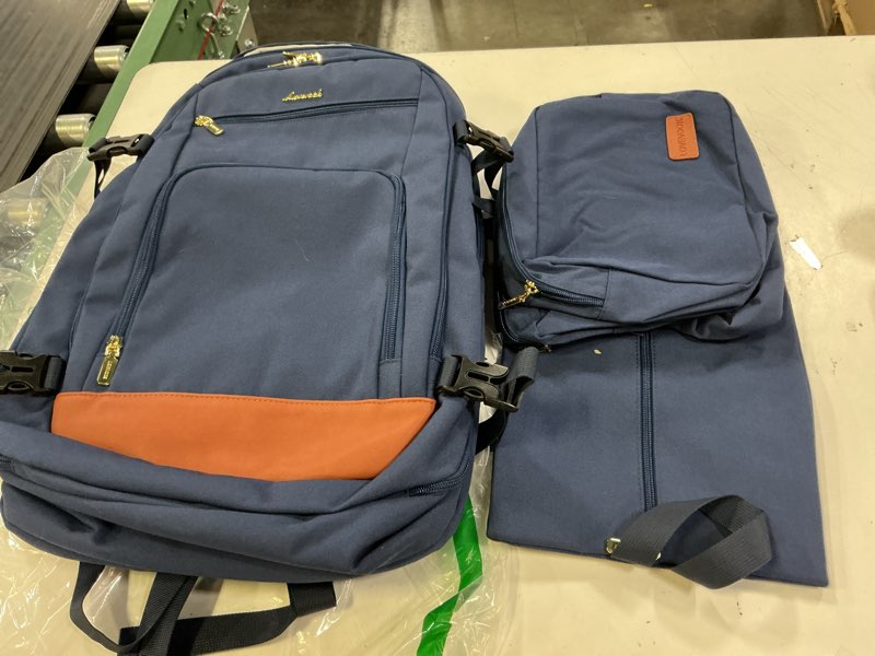 Condition photo showing New/Like New for lovevook travel backpack for women flight approved, 40l large carry on backpack, personal item travel bag for airplanes, business 17 inch laptop backpack, weekender overnight daypack, with 2 cubes 40l-17.3 inch-3pcs dark blue-brown