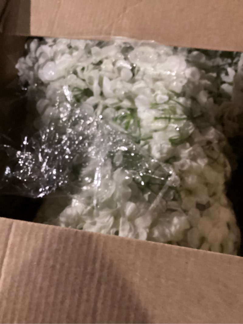 Condition photo showing As Is for WEISPARK 100PCS Artificial Hydrangea Flowers, Fake Flowers Silk Hydrangea Full Flowers Heads with Stems for Wedding Home Party Shop Baby Shower Decor (Ivory)