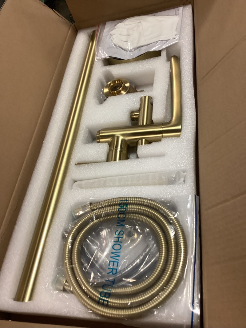 Condition photo showing Good Condition for TapLong Waterfall Freestanding Bathtub Faucet Set Single Handle Floor Mount Tub Filler with Hand Shower High Flow Rate Max 6 GPM, Brushed Gold Free Standing Tub Faucet, 51019BG Brushed Gold Waterfall Mouth