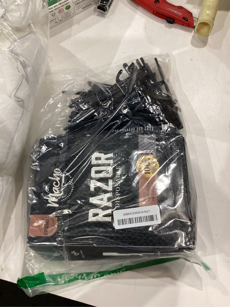 Condition photo showing As Is for professional straight razors for men - 100 pcs. disposable straight edge razors with stainless steel blade and guard - essential barber accessories for close shaving and grooming by better barber