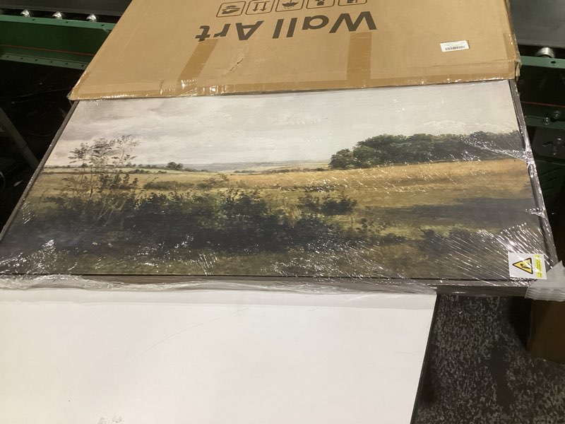Condition photo showing Good Condition for framed landscape wall art for living room, vintage farmhouse countryside artwork for walls, large retro rustic nature canvas paintings prints for bedroom kitchen office fireplace wall decor, 24x36 in 36"l x 24"w grassland