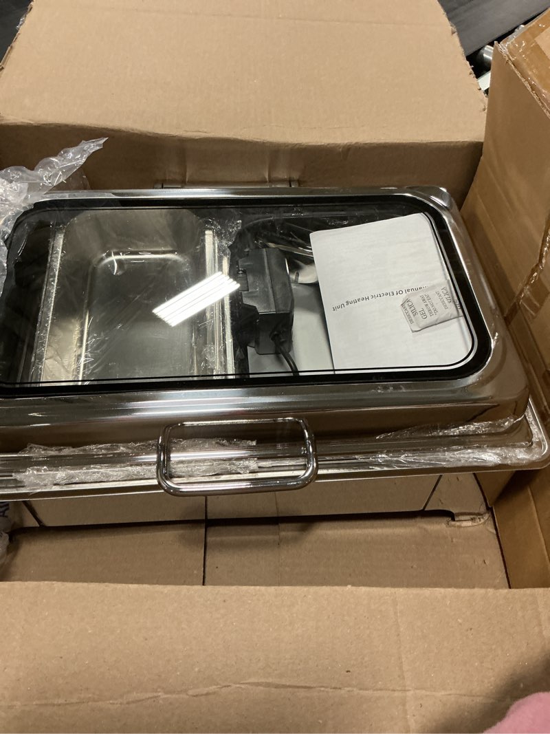 Condition photo showing As Is for Electric Chafing Dish Buffet Server Set, Stainless Steel Full Size & Half-Size &Three-Section Food Pan with Temp Control, Roll Top Stainless Steel Food Warmers for Catering Buffet (A-01)